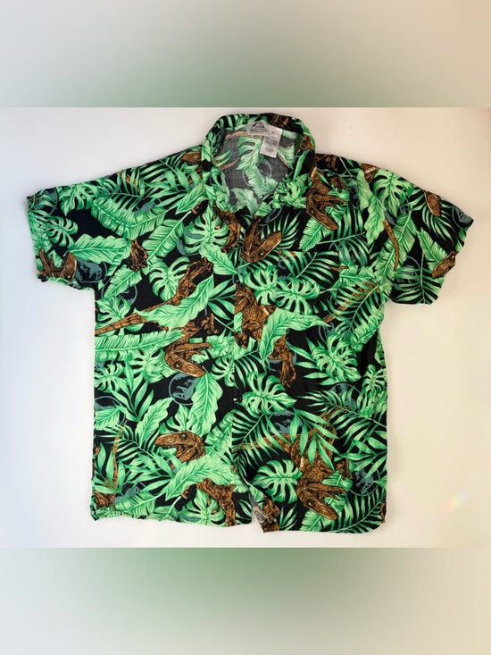 Jurassic World Other - Jurassic Park Hawaiian Button Down Shirt Men's XL Green Brown Velociraptor